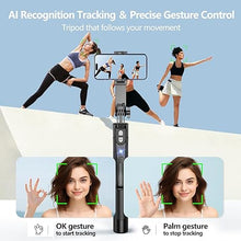 Load image into Gallery viewer, Auto Face Tracking Tripod 360° Rotation with Stand, 70.9" Motion Sensor Phone Tripod Stand, No App, Gesture Control, Smart Face Body Auto Tracking Selfie Stick Tripod for Video/Live Streaming