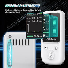 Load image into Gallery viewer, LifeBasis Geiger Counter Nuclear Radiation Detector, Radiation Dosimeter with TFT Display and Smart Alert Rechargeable Beta Gamma X-ray Radiation Monitor (with Lanyard and Bracket) - White