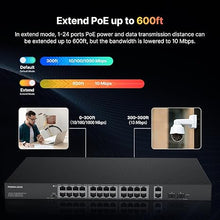 Load image into Gallery viewer, 24 Port Full Gigabit PoE Switch with 2 Uplink Gigabit Port & 2 SFP Port, 24 Port PoE+ Network Switch, Total Budget 400W, 48V Standard POE, 803.af/at Compliant, Unmanaged Plug and Play, Rack Mount