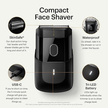 Load image into Gallery viewer, MANSCAPED® The Handyman™ Compact Face Shaver – Portable Men’s Travel Facial Hair Groomer, USB-C Rechargeable Electric Razor, Waterproof, Cordless, Dual-Action SkinSafe® Long-Hair Leveler & Foil Blades