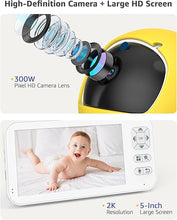 Load image into Gallery viewer, 5"Baby Monitor wifi Smartphone, Baby Monitor with Camera and 2-Way Audio, 2K HD Screen, Video Baby Monitors with Infrared Night Vision, Temp & Humidity Sensor, Cry Detection, Ideal Present