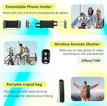 Load image into Gallery viewer, Sensyne 64" Camera Tripod Stand, Versatile Phone & iPad Tripod with Wireless Remote and 2-in-1 Phone Holder for Selfie/Video Recording/Photo/Live Stream/Vlog