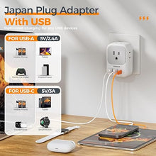 Load image into Gallery viewer, TESSAN 2 Prong to 3 Prong Adapter, Multi Plug Outlet Extender with 4 Outlets 3 USB Ports(1 USB C), Type A Travel Plug Converter for US to Japan, Philippines, Canada, Mexico, China, Thailand, Anguilla