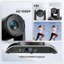 Load image into Gallery viewer, 10x Zoom Conference Room Video Camera System, All-in-One HD 1080P 60fps 10X Optical Zoom USB3.0 HDMI PTZ Camera and Bluetooth Conference Speaker with Microphones Bundle for Medium Room