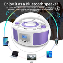 Load image into Gallery viewer, CD Radio Portable CD Player Boombox with Bluetooth,FM Radio,Remote Control,USB Input and 3.5mm AUX Headphone Jack,CD-R/CD-RW/MP3/WMA Playback,AC/Battery Powered(WTB-791Purple)