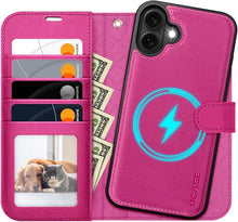 Load image into Gallery viewer, OCASE for iPhone 16 Plus Case Detachable Wallet Case with Card Holder, 2 in 1 Pu Leather Flip Folio with RFID Blocking Stand Wrist Strap Shockproof Phone Cover 6.7 Inch 2024, Rose