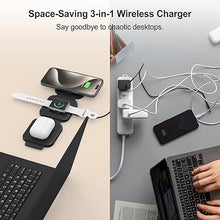 Load image into Gallery viewer, Wireless Charging Station for Apple Multiple Devices - 3 in 1 Foldable Magnetic Wireless Charger - Travel Charging Pad for iPhone 16 15 14 13 12 Pro Max Plus Watch & AirPods (Black)