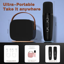 Load image into Gallery viewer, IROO Mini Karaoke Machine with 2 Wireless Microphone,Bluetooth Speaker for Kids and Adults,Gifts for Girls and Boys 4, 5, 6, 7, 8, 9, 10 +Year Old Birthday Party Home (Black)