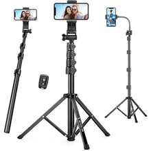 Load image into Gallery viewer, 74" Flexible Phone Tripod, Tall Cell Phone Tripod with Adjustable Gooseneck & Remote, Portable Camera Cellphone Stand for Video Recording, Compatible with iPhone Android, Black_1