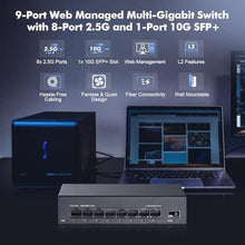 Load image into Gallery viewer, 8 Port 2.5G Managed Switch, 8 x 2.5Gbps Base-T Ports and 10G SFP+ Slot, Support LACP/QOS/VLAN/IGMP, Mini Metal Fanless 2.5Gb YuLinca Easy Web Switch, Black_941