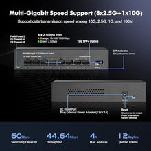 Load image into Gallery viewer, 8 Port 2.5G Managed Switch, 8 x 2.5Gbps Base-T Ports and 10G SFP+ Slot, Support LACP/QOS/VLAN/IGMP, Mini Metal Fanless 2.5Gb YuLinca Easy Web Switch, Black_942