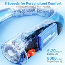 Load image into Gallery viewer, 8000mAh Portable Neck Fan with 6 Powerful Speeds, 20H Runtime Cooling Fan, Blue_254