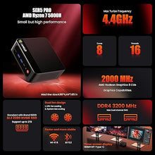 Load image into Gallery viewer, Beelink Mini PC, Ser5 5800H AMD Ryzen 7 (Up to 4.4GHz) 16GB DDR4 500GB PCle 3.0 SSD Mini Desktop Computer, 1000Mbps LAN, Wifi6/BT5.2,HDMI/DP/Type-c/4K Triple Display Micro Mini PC