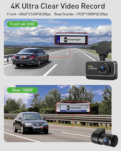 Load image into Gallery viewer, Dash Cam Front and Rear,4K+1080P WiFi Dual Dash Camera for Cars with App, 3" IPS Dashboard Camera Recorder,Night Vision,24H/7 Parking Mode, Loop Recording,170° Wide Angle,Free 64GB SD Card