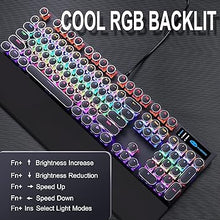 Load image into Gallery viewer, Camiysn Typewriter Style Mechanical Gaming Keyboard, Black Retro Punk Gaming Keyboard with RGB Backlit, 104 Keys Blue Switch Wired Cute Keyboard, Round Keycaps for Windows/Mac/PC