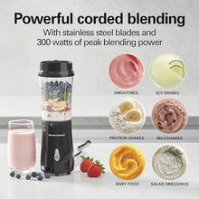 Load image into Gallery viewer, Hamilton Beach Portable Blender for Shakes and Smoothies with 14 Oz BPA Free Travel Cup and Lid, Durable Stainless Steel Blades for Powerful Blending Performance, Black (51101AV)