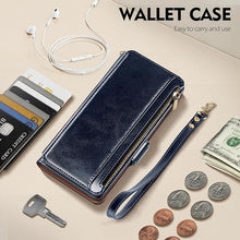 Load image into Gallery viewer, Antsturdy Compatible with Samsung Galaxy S25 Ultra Wallet Case with Card Holder,PU Leather Phone Case Flip Protective Cover RFID Blocking Wrist Strap Credit Card Slots Kickstand Men Women,Dark Blue