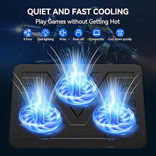 Load image into Gallery viewer, TECKNET Laptop Cooling Pad, Portable Slim Quiet USB Powered Laptop Notebook Cooler Cooling Pad Stand Chill Mat with 3 Blue LED Fans, Fits 12-17 Inches (Black)