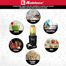 Load image into Gallery viewer, Koblenz Mix&Go Personal Blender, Portable Size Blender for Shakes and Smoothies with Auto-Stop Function, 1000w Motor, Stainless Steel Blades, To-Go Cup, Easy to Clean, Black