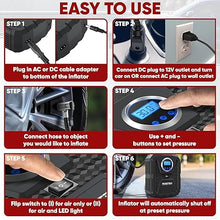 Load image into Gallery viewer, FORTEM Tire Inflator 150 PSI, Bike Pump, 110V AC 12V DC Air Pump for Car Tires, Digital Tire Pressure Gauge w/Auto Pump/Shut Off, Carrying Case (Black)