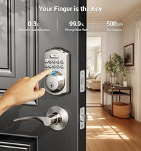 Load image into Gallery viewer, Veise Fingerprint Door Lock with 2 Lever Handles - Keyless Entry Door Lock, Electronic Keypad Deadbolt & Front Door Lock Handle Sets, Auto Lock, Easy Installation, Satin Nickel