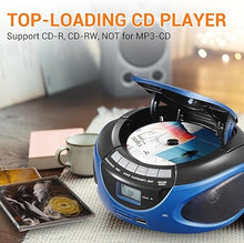 Load image into Gallery viewer, Gelielim Boombox CD Player, CD Players for Home with Bluetooth, AM FM Radio, Portable CD Boombox Support USB, SD, MMC Drive, LCD Display, Headphone Jack, AC/DC Powered, Present Idea for Elder-Blue