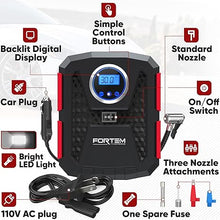 Load image into Gallery viewer, FORTEM Tire Inflator 150 PSI, Bike Pump, 110V AC 12V DC Air Pump for Car Tires, Digital Tire Pressure Gauge w/Auto Pump/Shut Off, Carrying Case (Red)
