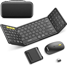 Load image into Gallery viewer, Foldable Keyboard and Mouse, Samsers Folding Bluetooth Keyboard Mouse Combo, 2.4G + BT5.0 x 2, Full-Size Portable Travel Keyboard & USB-C Rechargeable Wireless Mouse for iOS Android Windows Mac OS