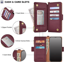 Load image into Gallery viewer, Antsturdy Compatible with Samsung Galaxy S25 Wallet Case with Card Holder,PU Leather Phone Case Flip Protective Cover RFID Blocking Wrist Strap Credit Card Slots Kickstand Men Women,Wine Red