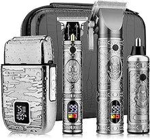 Load image into Gallery viewer, Professional Hair Clippers for Men,Hair Clippers+T-Blade Trimmer+Electric Shaver+Nose Hair Trimmer Set,4 in 1 Cordless Barber Hair Cutting Kit LCD Display Gifts (Gray)