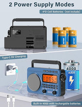 Load image into Gallery viewer, Digital AM FM Shortwave Radio with Best Reception,4000mAh Rechargeable Portable Radio with NOAA Weather Alert, Big Speaker, Digital Tuner and Stereo Earphone,Support Micro SD Card and USB MP3 Player