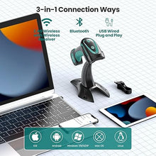 Load image into Gallery viewer, Wireless Barcode Scanner with Stand, Industrial 1D 2D QR Bluetooth Barcode Scanner for Android, iOS, Windows, Mac, USB Bar Code Reader Scanner with Drop Resistant Dustproof Waterproof