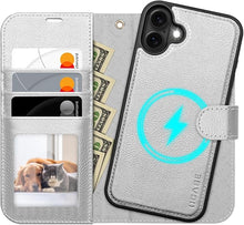 Load image into Gallery viewer, OCASE for iPhone 16 Case Detachable Wallet Case with Card Holder, 2 in 1 Pu Leather Flip Folio with RFID Blocking Stand Wrist Strap Shockproof Phone Cover 6.1 Inch 2024, Silvery
