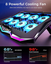 Load image into Gallery viewer, AICHESON Gaming Laptop Cooling Pad with 8 Fans, RGB Computer Stand for 15.6-17.3 Inch Notebook with 7 Height Slots, 2 USB Ports, AA3