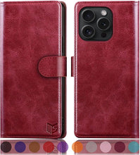 Load image into Gallery viewer, SUANPOT Compatible with iPhone 16 Pro Max 6.9" Wallet case with RFID Blocking Credit Card Holder,Flip Book PU Leather Protective Cover Women Men for Apple 16 Pro Max Phone case Red