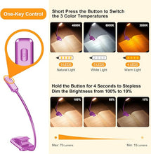 Load image into Gallery viewer, Gritin 9 LED Rechargeable Book Light for Reading in Bed - Eye Caring 3 Color Temperatures,Stepless Dimming Brightness,80 Hrs Runtime Small Lightweight Clip On Book Reading Light-Dark Purple