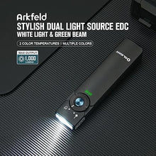 Load image into Gallery viewer, OLIGHT Arkfeld Flat Flashlight 1000 Lumens Dual Light Source EDC Lights with Green Beam and White LED Combo, with Rechargeable Built-in Battery for Outdoors, Emergency, Work (Black Cool White)