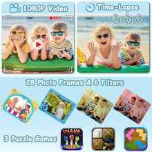 Load image into Gallery viewer, Agoigo Kids Waterproof Camera Toys for 3-12 Year Old Boys Girls Christmas Birthday Gifts Underwater Sports HD Children Digital Action Camera 2 Inch Screen with 32GB Card (Blue)
