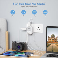 Load image into Gallery viewer, India Plug Adapter 2 Pack, TESSAN Type D Travel Adapter with 4 Outlets 3 USB Charger (1 USB C Port), US to India Plug Adapter for USA to Bangladesh, India, Kuwait, Maldives