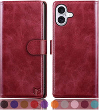 Load image into Gallery viewer, SUANPOT Compatible with iPhone 16 Plus 6.7" Wallet case with RFID Blocking Credit Card Holder,Flip Book PU Leather Protective Cover Women Men for Apple 16 Plus Phone case Red