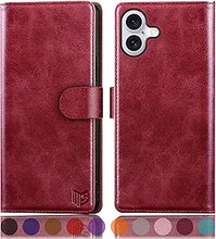 Load image into Gallery viewer, SUANPOT Compatible with iPhone 16 6.1" Wallet case with RFID Blocking Credit Card Holder,Flip Book PU Leather Protective Cover Women Men for Apple 16 Phone case Red