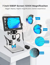 Load image into Gallery viewer, 7" LCD Digital Microscope 1200X,Leipan 12MP Coin Microscope for Adults,1080P Microscope with 12pcs Slides,Windows/Mac OS Compatible(32GB Card)