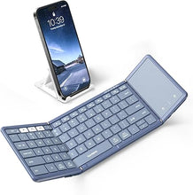 Load image into Gallery viewer, Samsers Foldable Bluetooth Keyboard with Touchpad, Full-Size Wireless Folding Keyboard with PU Leather, Portable Travel Keyboard for iOS Android Windows Mac OS, Support 3 Devices (BT5.1 x 3), Blue