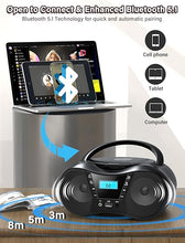 Load image into Gallery viewer, Boombox Portable CD Players for Home with Bluetooth, Boombox CD Player FM Radio Combo, Stereo Sound, AC/Battery Powered, CD/CD-R/RW Compatible, Support AUX/USB/Headphone, Sleep Timer, Repeatable