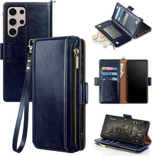 Load image into Gallery viewer, Antsturdy Compatible with Samsung Galaxy S25 Ultra Wallet Case with Card Holder,PU Leather Phone Case Flip Protective Cover RFID Blocking Wrist Strap Credit Card Slots Kickstand Men Women,Dark Blue