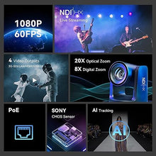 Load image into Gallery viewer, Tenveo AI Auto Tracking NDI PTZ Camera 3G-SDI/HDMI/USB3.0/LAN PoE 20X Optical+8X Digital Zoom IP Live Streaming Camera, FHD 1080P 60FPS for Church Services Worship Large Events Live Broadcast