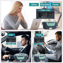 Load image into Gallery viewer, Electric Heated Lunch Boxes Adults: 80W Electric Lunch Box Food Heated 12/24/110V 1.5L Heatable Lunch Box for Car/Truck/Office Leak-Proof Stainless Steel Container, Fork & Spoon, Bag (Grey+Green)