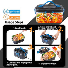 Load image into Gallery viewer, Nifogo Electric Lunch Box for Adults 80W with Temperature Display Heated Lunch Box Food Warmer Lunch Box 1.8L Stainless Steel Container&Bag 12V/24V/110V for Car/Truck/Work(Blue)
