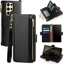 Load image into Gallery viewer, Antsturdy Compatible with Samsung Galaxy S25 Ultra Wallet Case with Card Holder,PU Leather Phone Case Flip Protective Cover RFID Blocking Wrist Strap Credit Card Slots Kickstand Men Women,Black