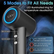 Load image into Gallery viewer, LKV Hair Dryer,Professional Ionic Hair Dryer with 200 Million Negative Ions,1500W High-Speed Ionic Hairdryer for Fast-Drying, Low Noise with Nozzle, Lightweight for Home Salon and Travel-Dark Gray